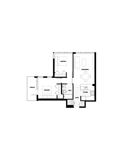 Floor plan for 2 beds, 2 baths, 876 sqft